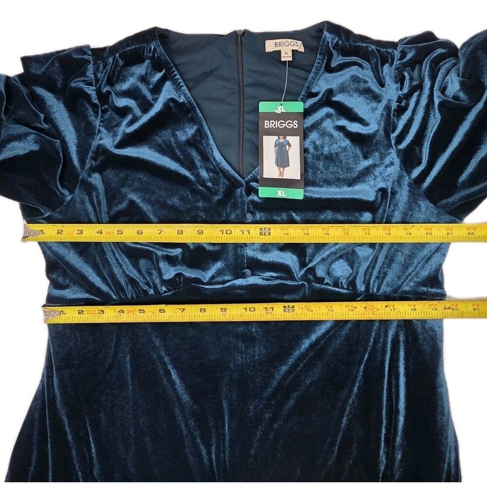 Briggs New York Women's XL Holiday Velvet Midi Dress Vneck Stretch Teal Blue - Picture 13 of 13